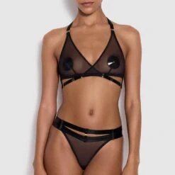 BORDELLE Art Deco String Multi-Strap - Brigade Mondaine -BRIGADE MONDAINE Boutique BORDELLE Art Deco Mesh Wrap Bra black 03 1
