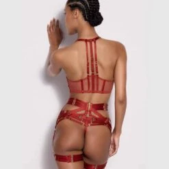 Devant -BRIGADE MONDAINE Boutique BORDELLE Art Deco Mesh Wrap Bra burnt red 01