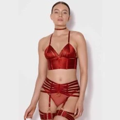 Devant -BRIGADE MONDAINE Boutique BORDELLE BONDAGE BELLE CROP TOP BURNT RED 03