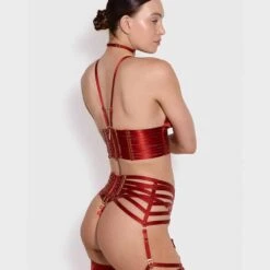 BORDELLE Bondage-Belle Crop Top - Brigade Mondaine -BRIGADE MONDAINE Boutique BORDELLE BONDAGE BELLE CROP TOP BURNT RED 04